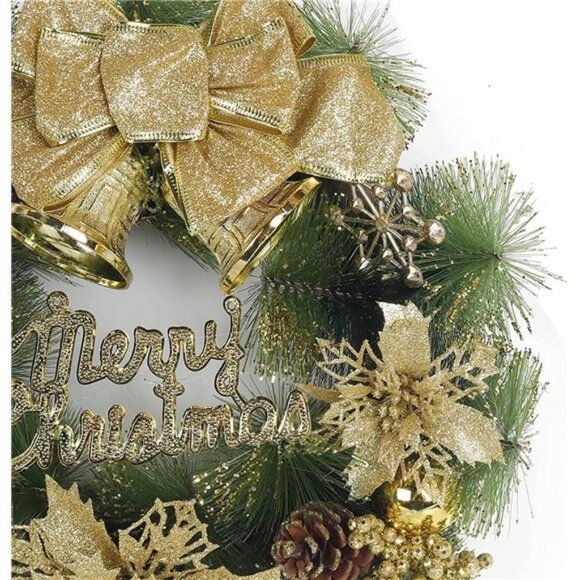 4 Styles Christmas Pine Wreaths Spruce Wreath with Mixed Decorations, 12" (Gold) - Picture 6 of 6